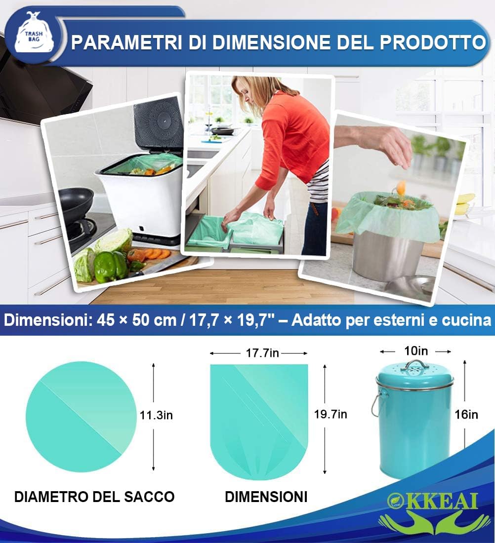 OKKEAI 120 Pezzi Sacchetti Immondizia resistenti 45x50cm, 10L Sacchetti Spazzatura Piccoli Antistrappo, Alta Qualità, Durevoli e Antiforo, Sacchi Pattumiera per Cucina, Bagno, Soggiorno (Blu)