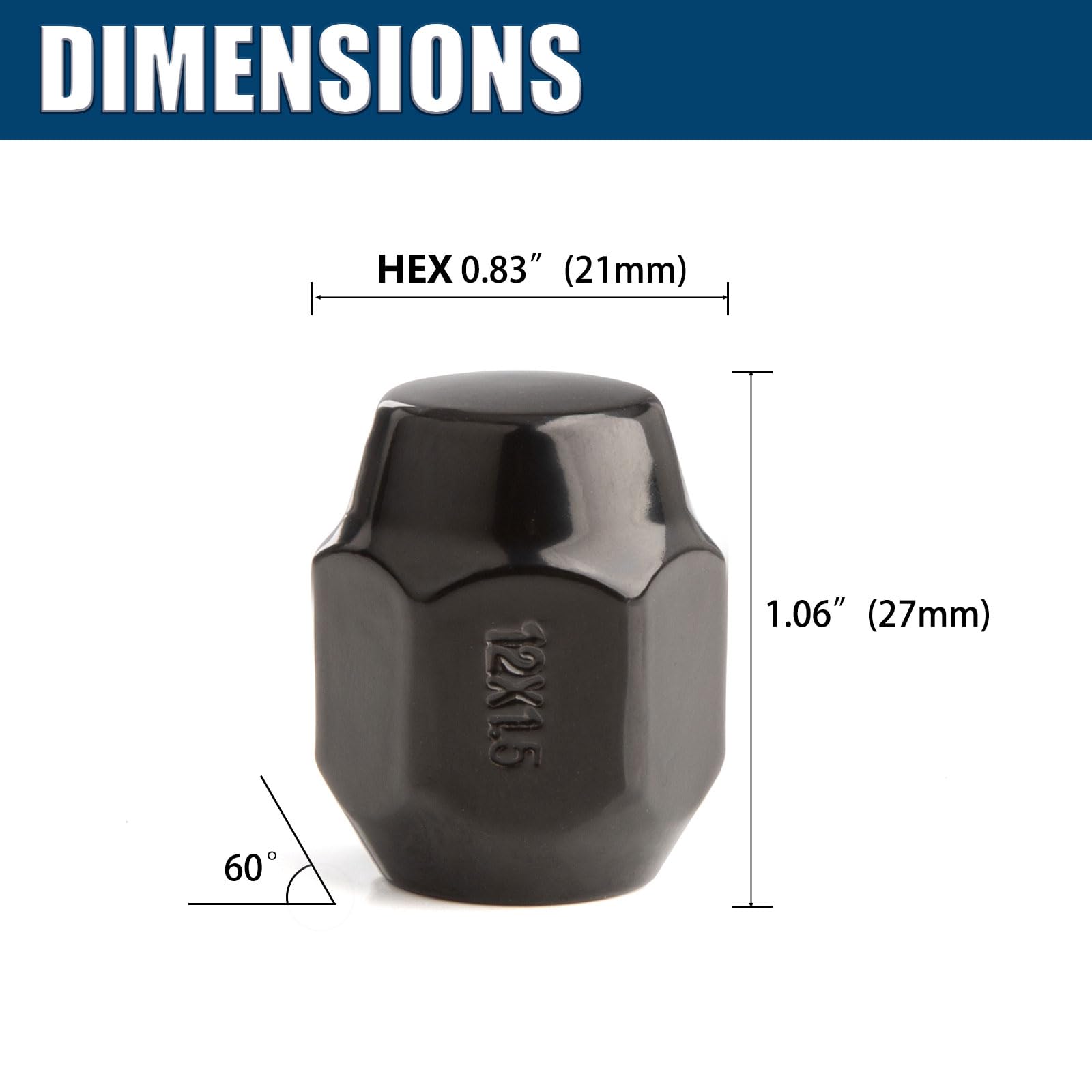 GAsupply 20 tuercas M12 x 1.5 de extremo cerrado con asiento cónico de 60 grados 19 hexagonales, repuesto para Lexus Ford Fiesta Focus Fusion Dodge, Chevy Toyota Kia Dodge, Suzuki, Lada tuercas de