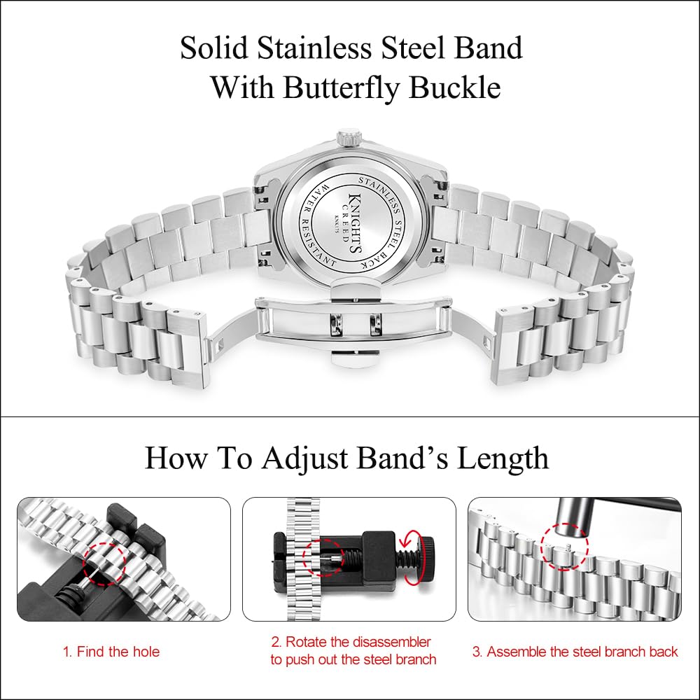Montre Classique pour Femmes avec Cristal Accentué et Bande en Acier Inoxydable Solide Dames Robe Montre Résistante à l'eau