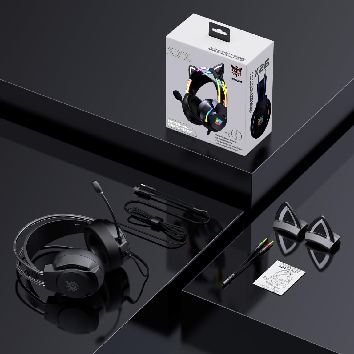 Cuffie da gioco con orecchie di gatto, cuffie retroilluminate RGB per PC/PS4/PS5/XBOX/Switch con microfono a cancellazione del rumore, suono surround virtuale 7.1, design leggero e archetto a