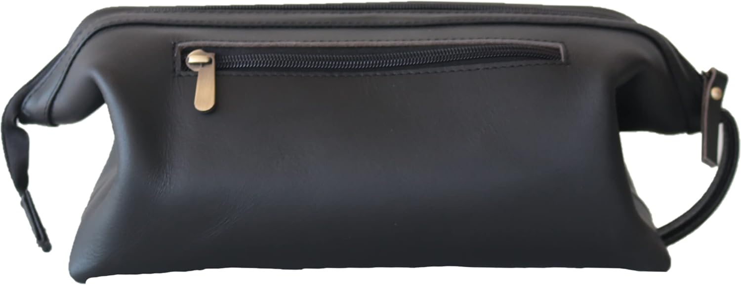 Leather Toiletry Bag for Men, Wire Toiletry Bag (Black)