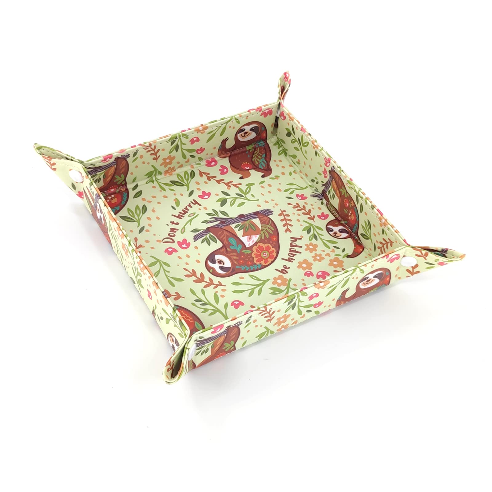 PU Leather Jewelry Tray, Valet Tray Catchall Storage Dish Plate, Entryway Desk Organizer for Phone, Keys, Wallet, Watch - Sloth