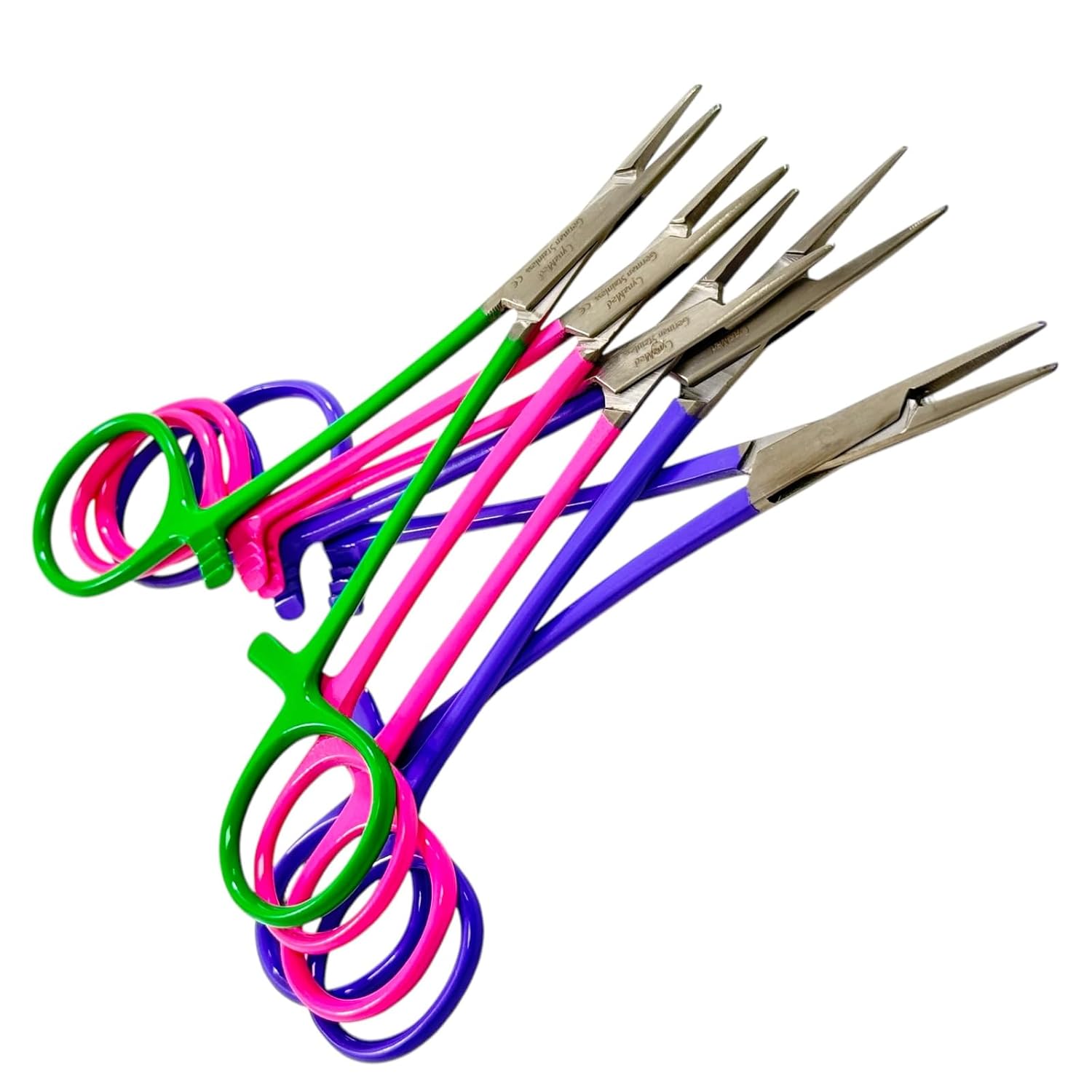 5-Inch Hemostat Forceps with Straight Smooth Tips | Color-Coated Handle Multi-Purpose Locking Clamps for Crafts, Hobby, Fishing [5 Piece Bundle Multi-Color]