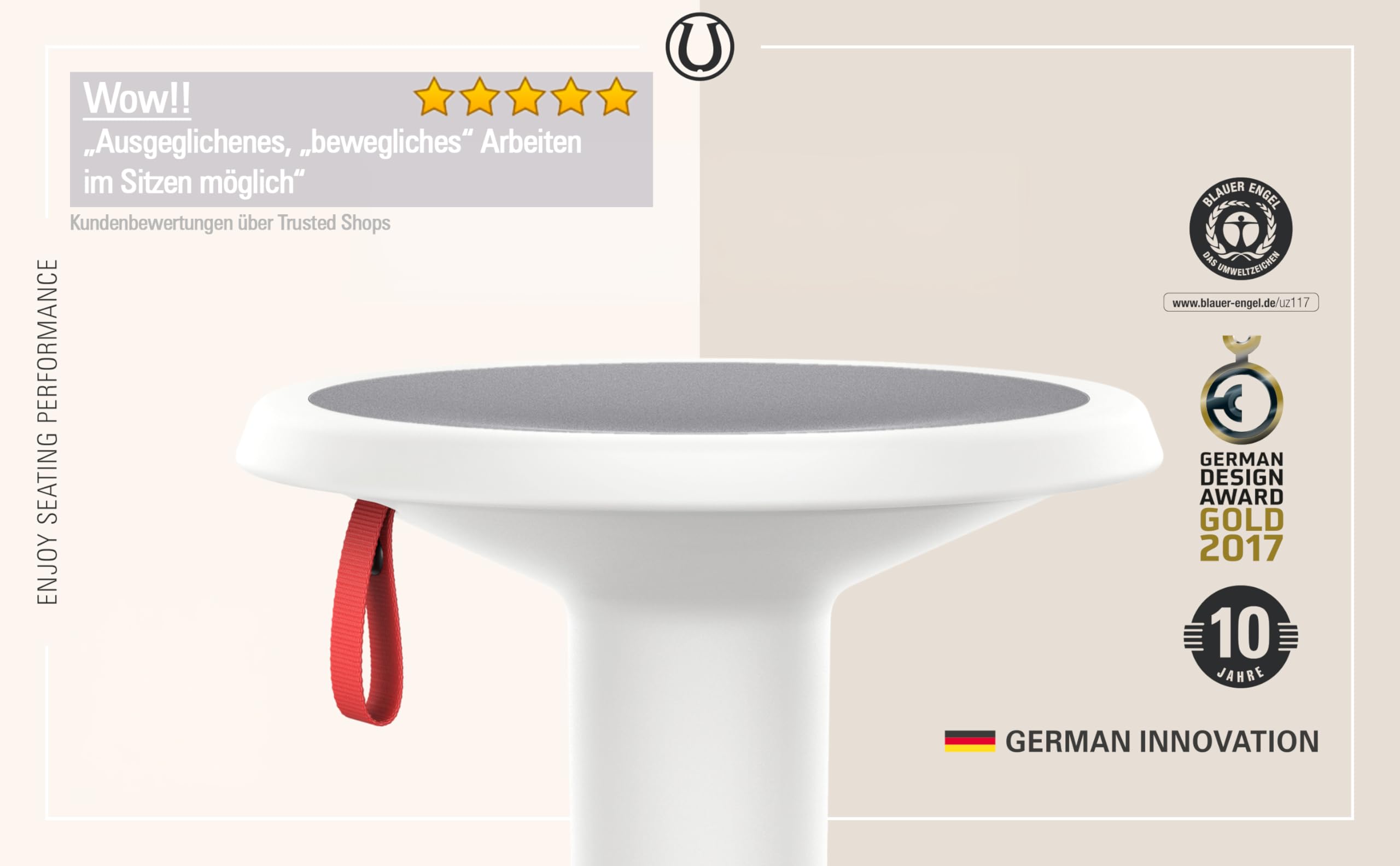 Interstuhl UPis1 - ergonomischer Sitzhocker mit Schwingeffekt - höhenverstellbar - Hocker mit rutschhemmender Standfläche & Kippschutz - Bürohocker (Grauweiß, UP Designhocker)