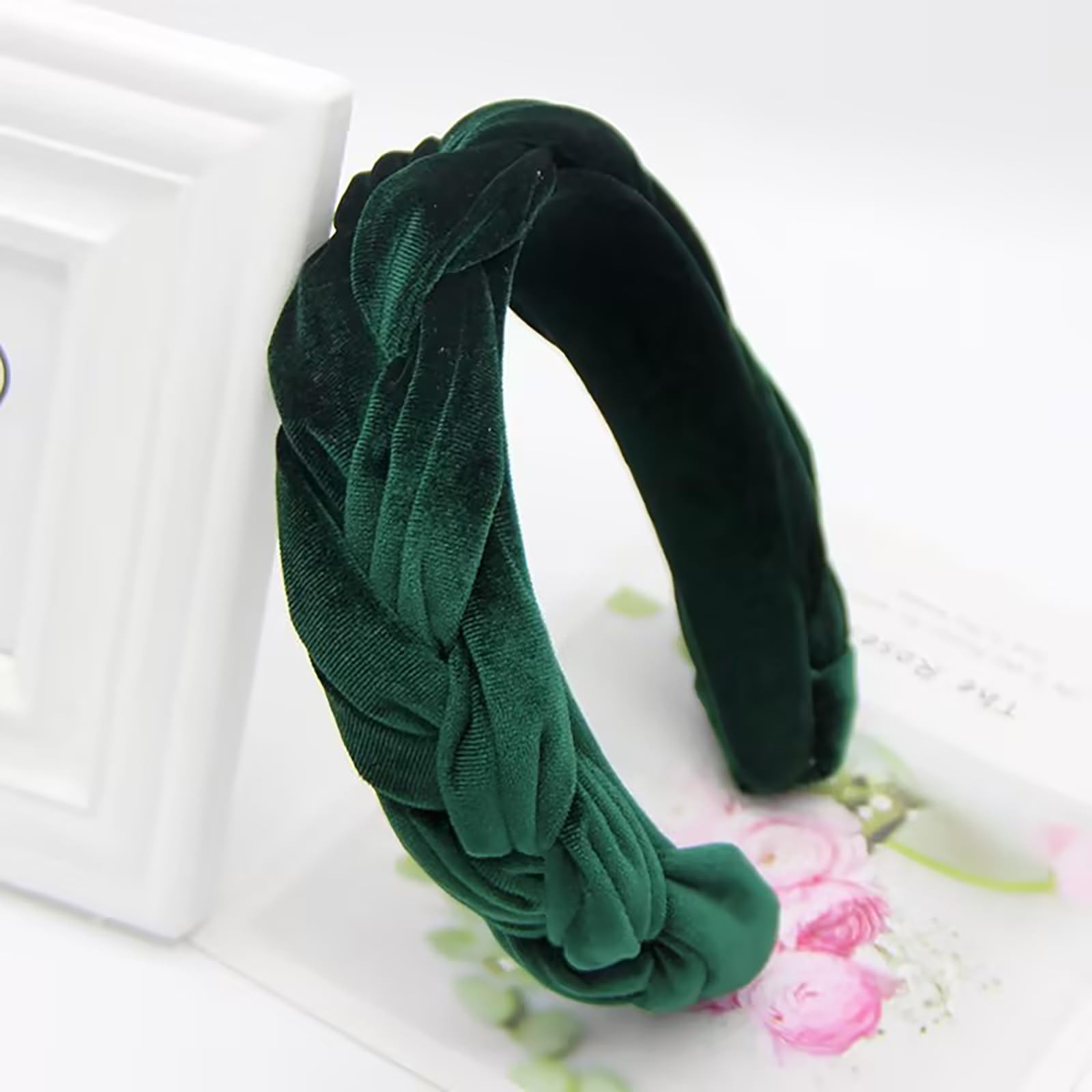 LEBENSWERT Velvet Braided Headband Women's Costume Headband Wide Vintage Hair Band Fashion Headbands for Women (Dark Green) - Image 3