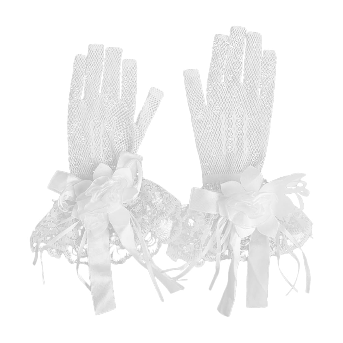 FRCOLOR Guantes De Boda Formal Guantes De Encaje De Las Mujeres Novia Guantes De Vestir De Mujer Guantes De Red Nupcial Guantes De Boda Guantes De Raso De Boda Beige Cintas…