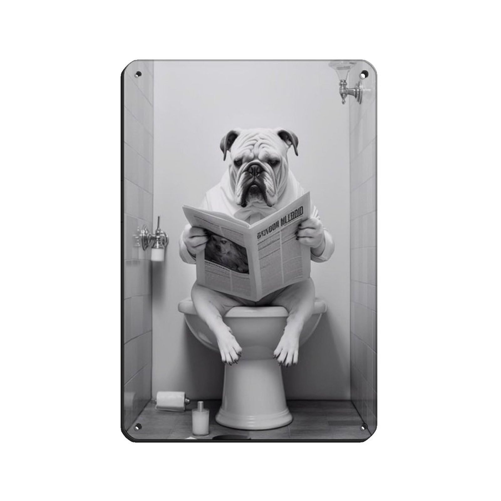 Lxwnze 20L X 30W Cm English Bulldog, Funny Bathroom Decor（1） Tin Sign Vintage Metal Pub Club Cafe Bar Home Wall Art Decoration Poster Retro 8X12inch(20X30cm)
