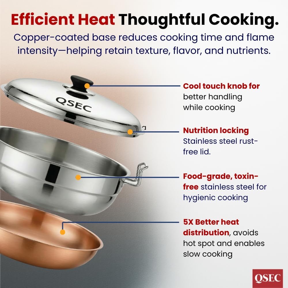 QSEC Stainless Steel Idly Cooker Multi Kadai Idli And Dhokla Steamer & Idli Cooker With 7 Plates|Mini Idli Stand|2 Mini Idli Plate|2 Idli|2 Dhokla|1 Momos|Multi Utility Kadai Cookware Set,5 Litre