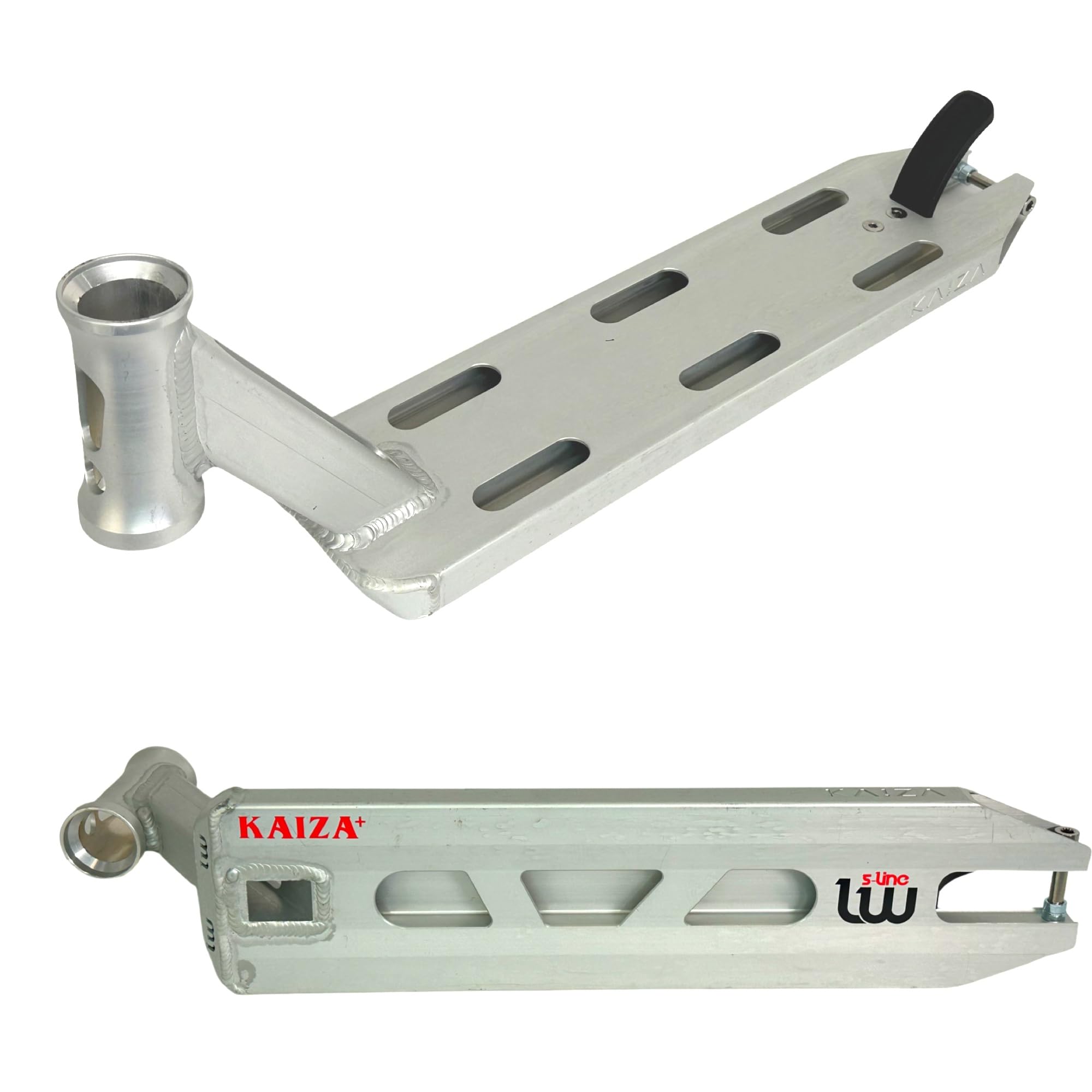 Longway Scooters Longway Kaiza V3 Park Deck hulajnoga wyczynowa, 480 mm, 1080 g, lekka + naklejka Fantic26 (srebrna Raw)