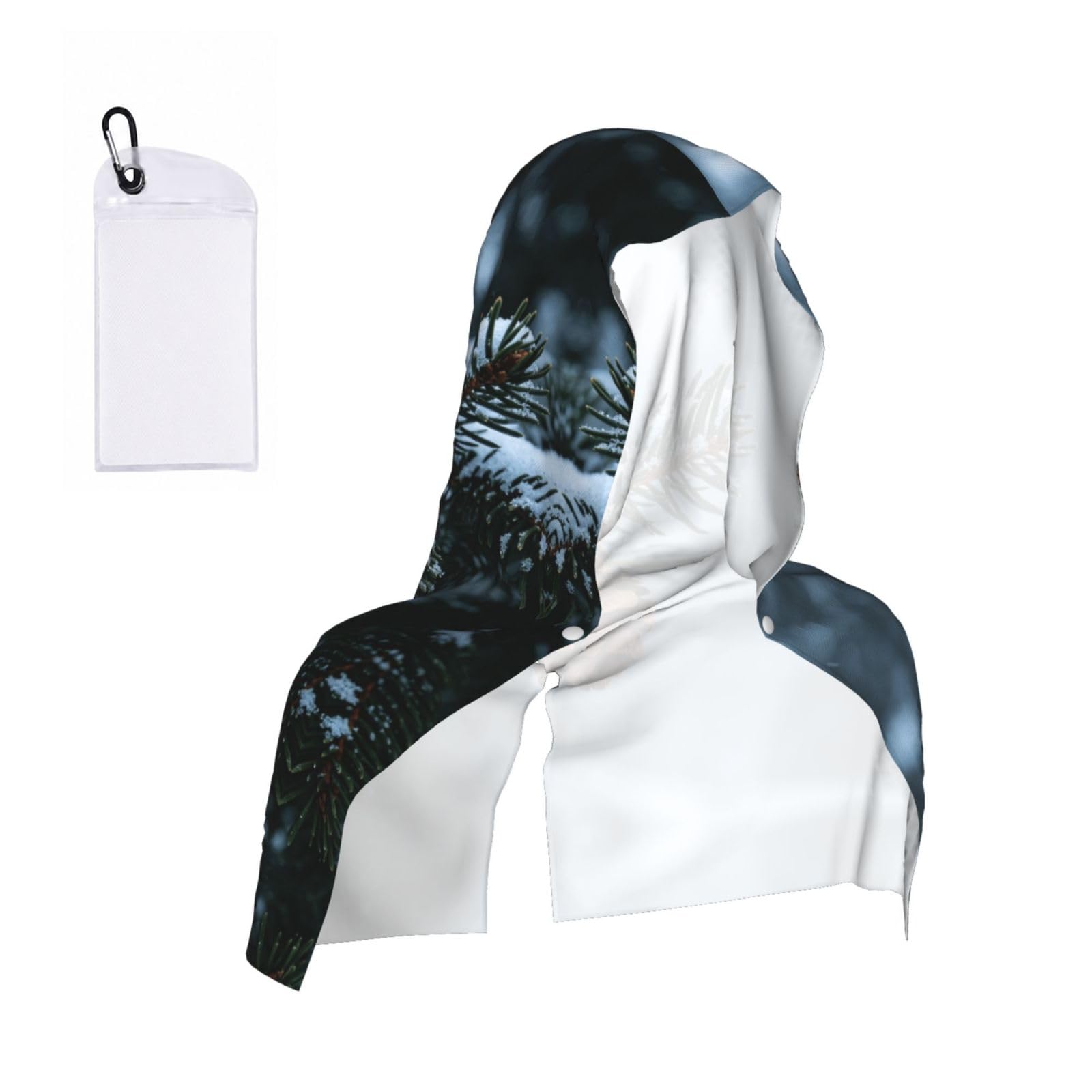 CNTDBU Green Pine Branch Cooling Towel Hooded-Instant Chill Neck Cover for Sports, UV Cooling Rag for Running Gym