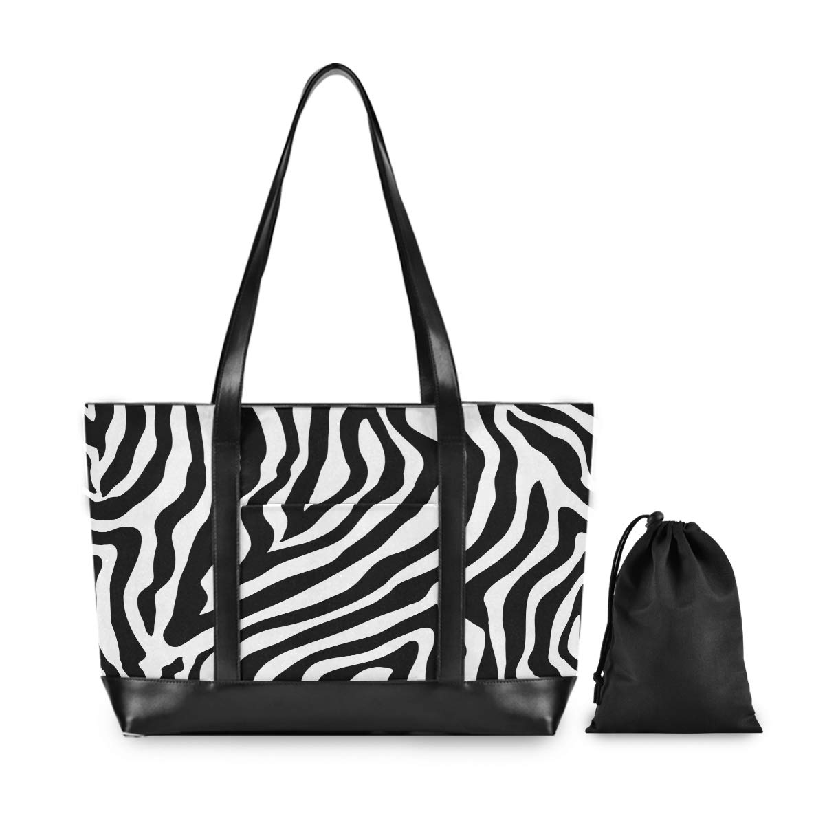 Bardic Laptop Tote Bag 15.6 Inch Large Zebra Print Canvas Shoulder Laptop Bag Handbag Computer Bag for Women Work Travel Shopping