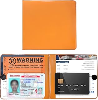 Car Insurance Holder, 5.23"× 4.72" Leather Auto Card Wallet for Organizing Registration and Insurance, Card Document Glove Box Holder, Universal Interior Car Accessories (Orange)