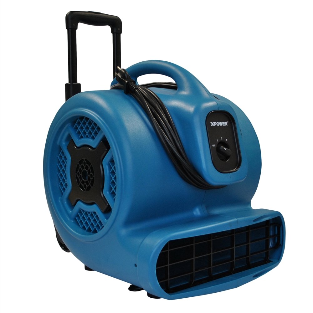 XPOWERX-830H 1 HP 3600 CFM 3 Speed Professional Air Mover with Telescopic Handle and Wheels, 8.5-Amp,Blue