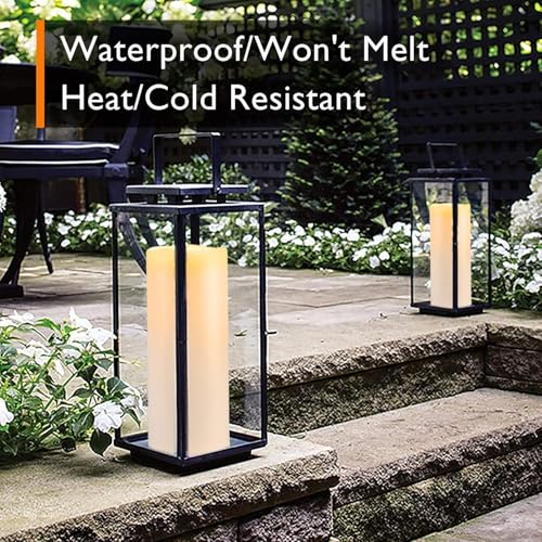 Image of Homemory 10 inch x 4 inch Large Waterproof Outdoor Flameless Candles with Remote Control and Timer, Battery Operated Flickering LED Pillar Candles for Outdoor Larterns, Porch, Long Lasting, Set of 4