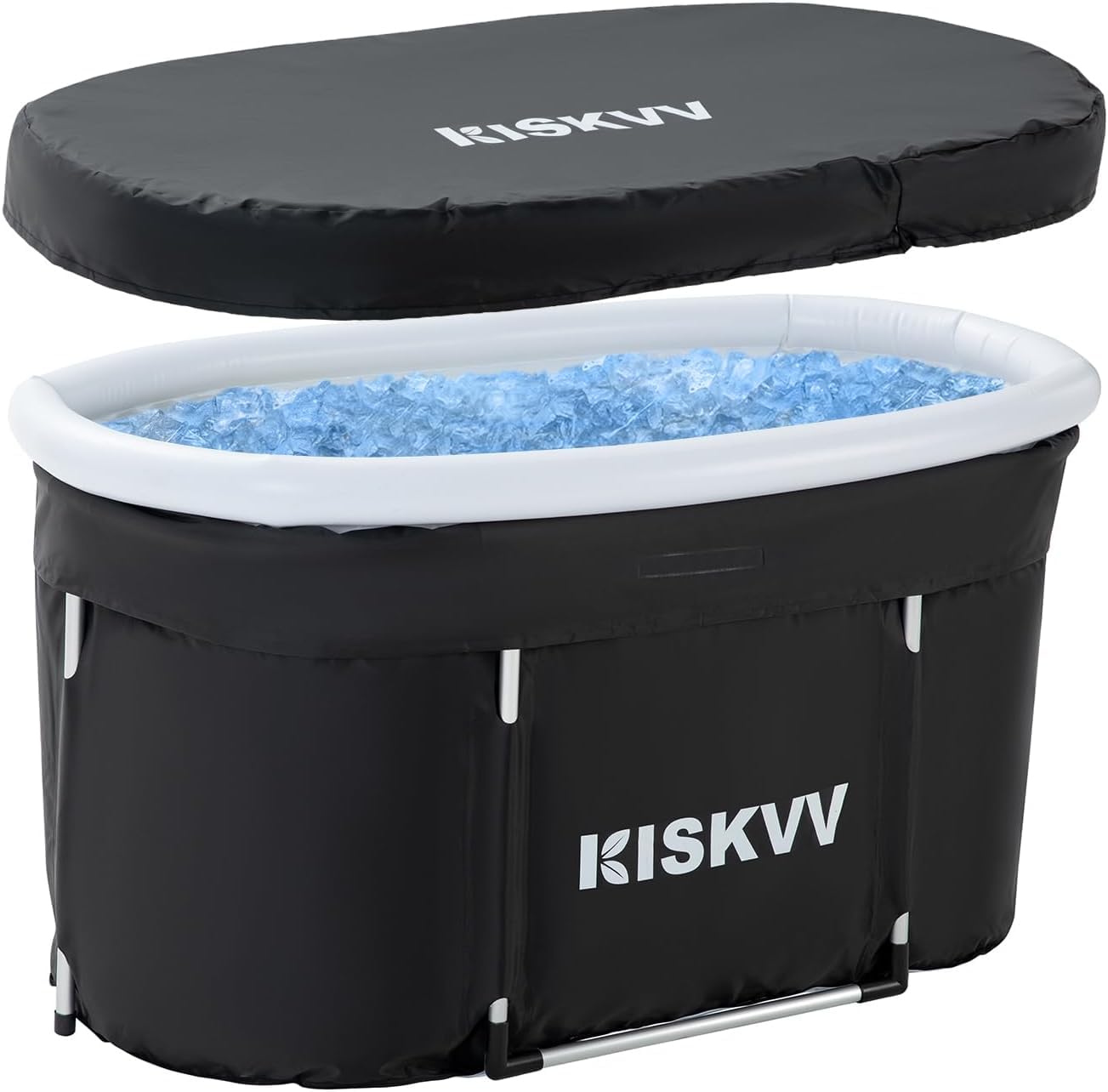 Vasca da Bagno Ovale, KISKVV 115x55x57cm Vasca da Bagno Pieghevole per Atleti, Vasca di Recupero Ghiaccio Isolata, Vasca Crioterapia Mobile con Coperchio per Esterni Giardino o Doccia Spa (Ice Tub)