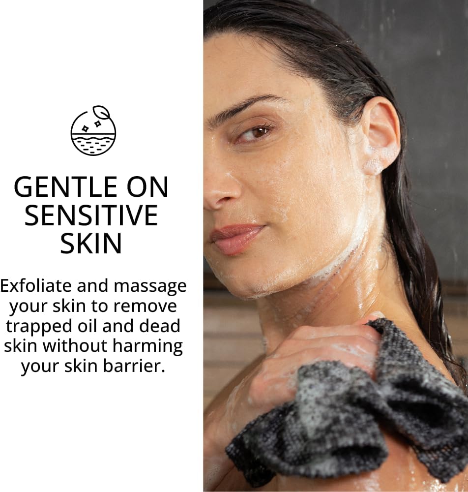 Exfoliating Washcloth Face & Body Scrub Towel - Japanese Exfoliating Towel with Hexagon Fibers, Body Scrubber with 2 Sides for Scrubbing & Washing, Extra Long Body Towels (Black) - Image 3