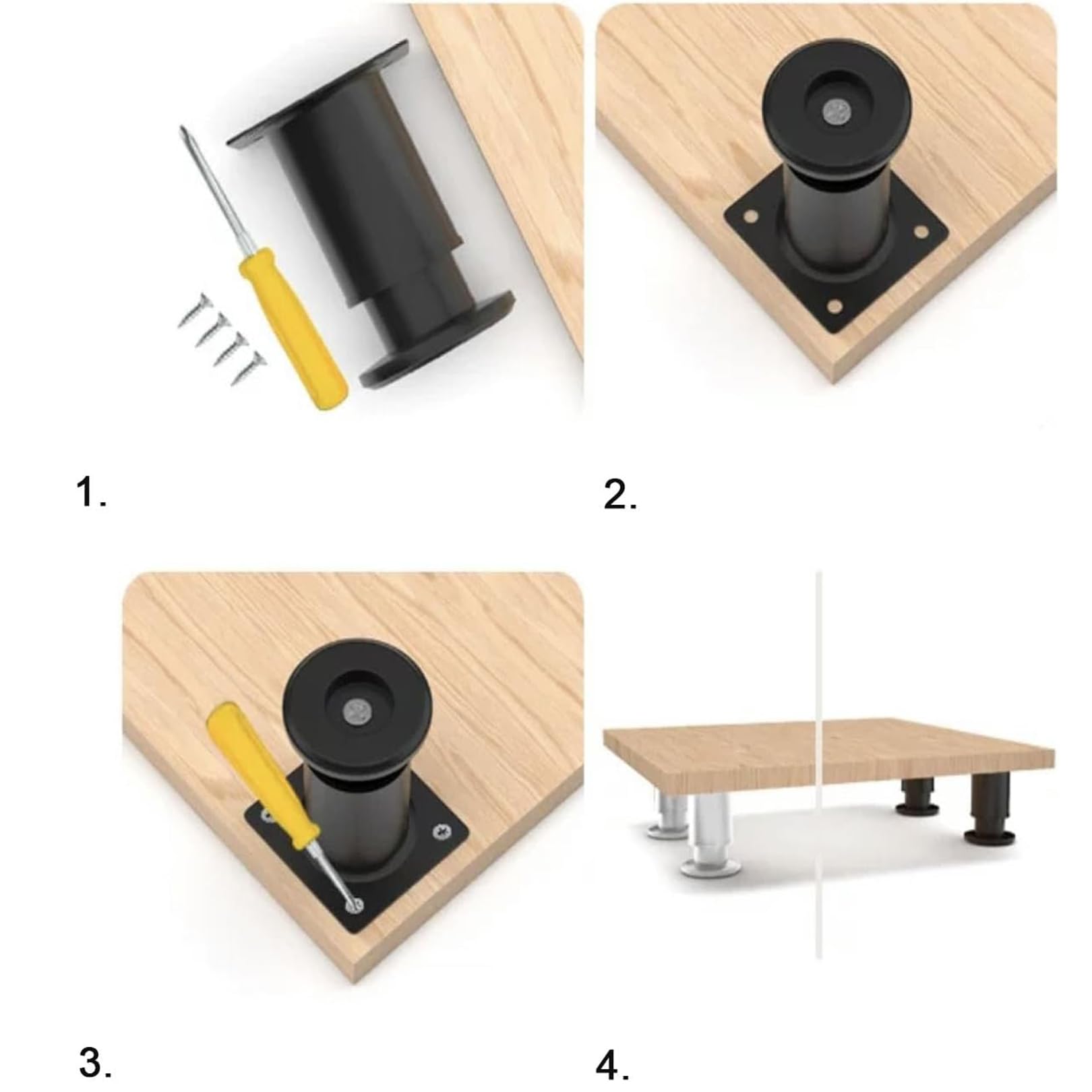 Piezas Patas para Muebles Altura Regulables,Piernas de Redondas de Metal,Pies para Mesas Acero Inoxidable,para Mesa de Comedor,Altura Ajustable de 0-1O mm,con Tornillos (300mm,Black)