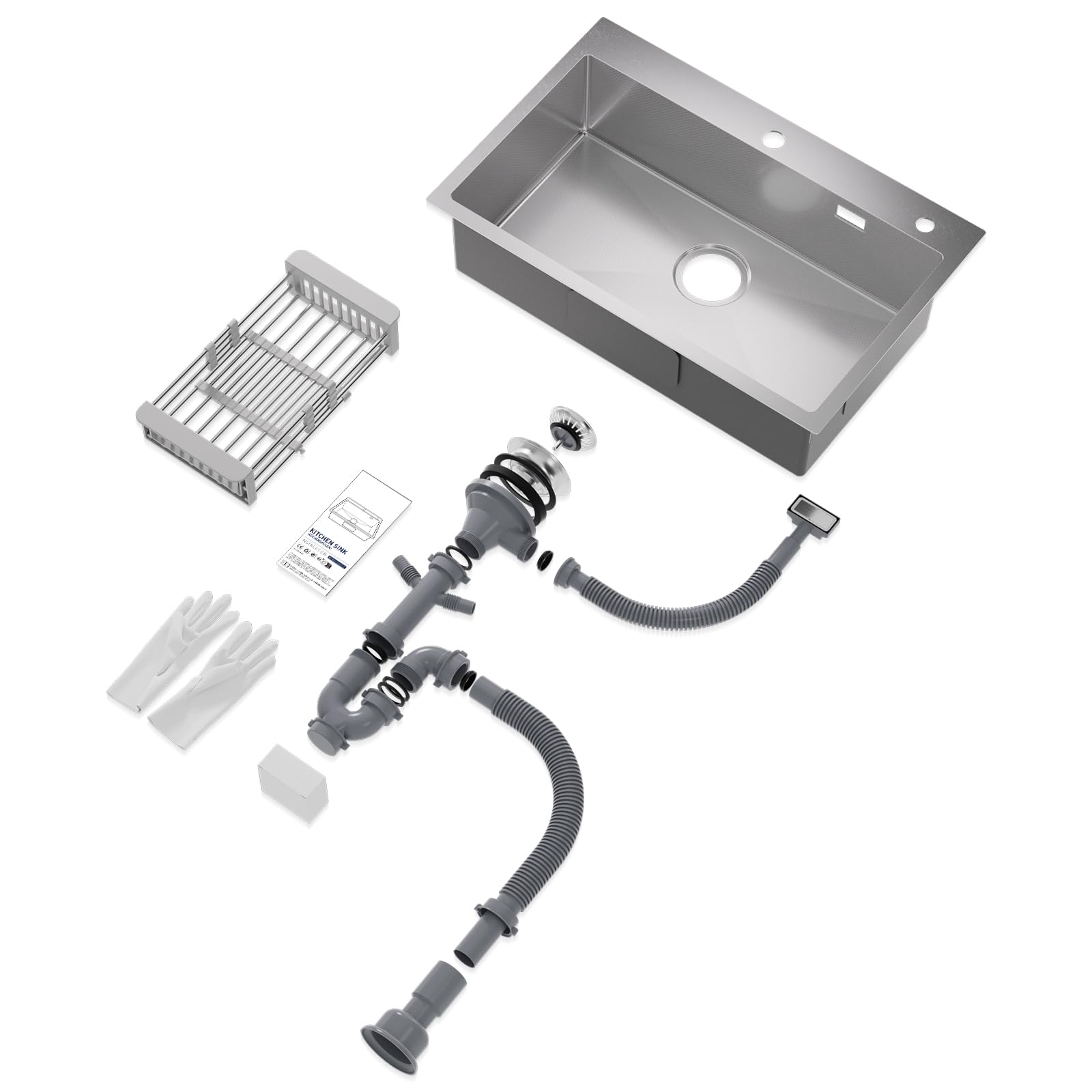 CECIPA 70x45 cm Lavello Cucina con Arco Rubinetto Cucina Estraibile, Lavandino Cucina 1 Vasca in Acciaio Inox con cestello scolapiatti, per Mobile da 70cm