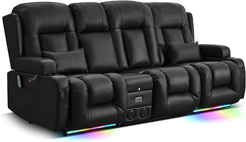 TUNYI Sofá reclinable eléctrico con masaje y calor, asiento de cine en casa con consola, sofá biplaza reclinable RV con