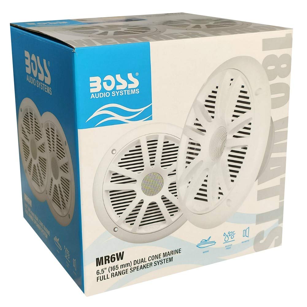 Kit Set para Boss Audio Systems MR6W 2 Altavoces Marinos de Doble Cono 6,5" 16,50 cm 90 vatios rms 180 vatios máximo Impermeables Blanco, por par + 5 Pegatinas Gratis