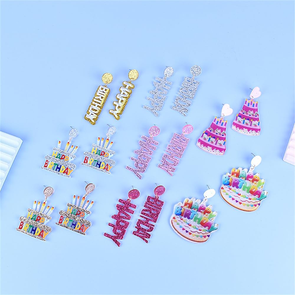 Funny Acrylic Happy Birthday Dangle Earrings Creative Sparkly Birthday Cake Drop Earrings Glitter Birthday Party Jewelry Gift for Women Girls - Image 3