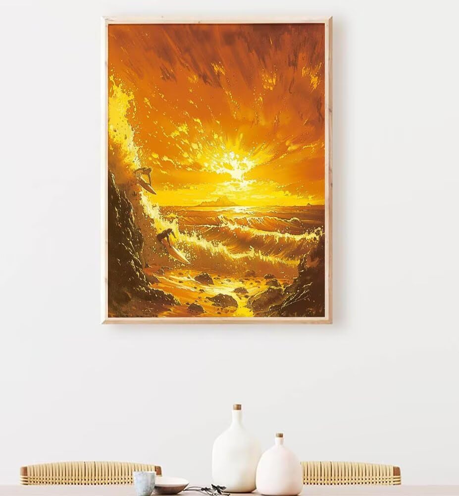 Malowanie według liczb, dla dorosłych, ocean, zachód słońca, zestaw "zrób to sam" dla dorosłych - malowanie po numerach, bez fałd, płótno z pędzlami, pigment akrylowy 100 x 135 cm, model YEYUMEOZ6-2