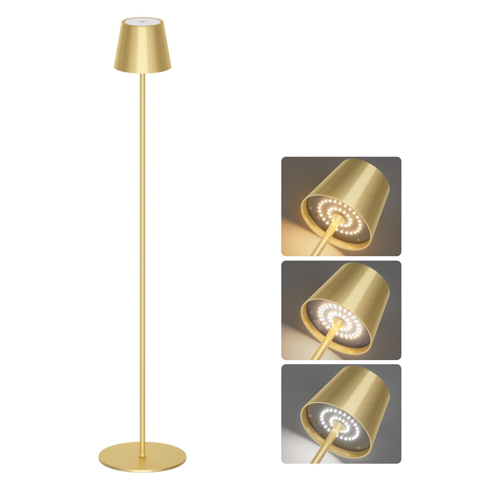 Coinmit Cordless LED Floor Lamp, Rechargeable 5500mAh Battery Portable Outdoor Floor Lamp Height Stand Lamp for Patio, Living Room, Bedroom Gold
