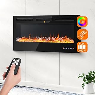 BAKAJI Elektrischer Wandkamin zur Wandmontage, Elektrokamin 3D mit 12 Farbmodi LED Flammeneffekt, leise, modernes Design, Wandofen 42 Zoll, natürlicher Feuereffekt (Livigno 120 cm)