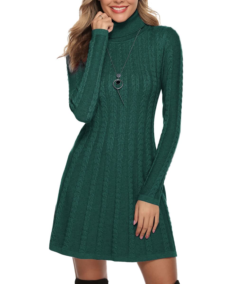 Gyabnw Vestito Casual Donna Invernale in Maglione Abito Vita Alta Elegante in Girocollo di Orlo Svasato Abito Linea A in Maglia al Ginocchio Caldo di Moda Treccia Ritorta