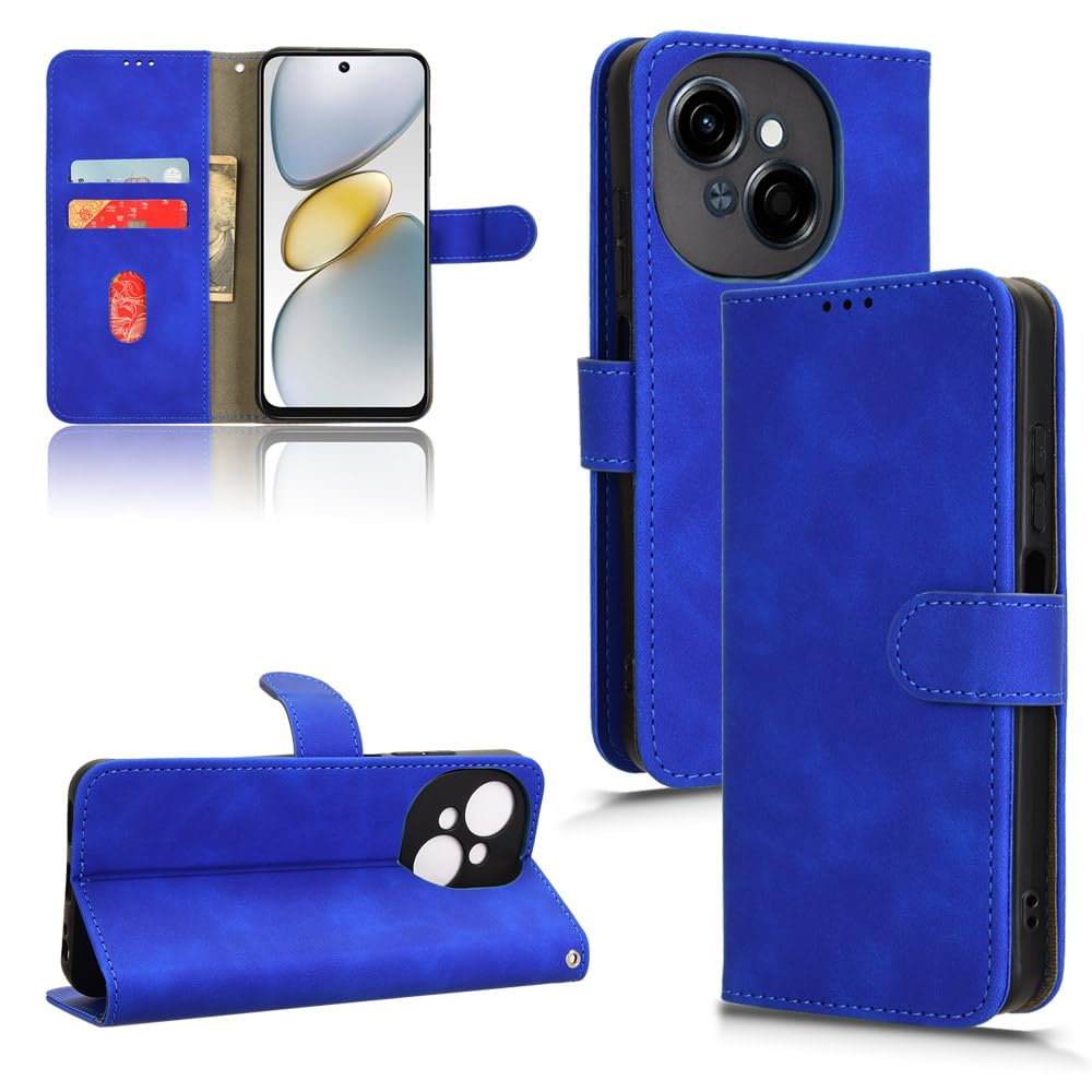 Compatible with Tecno Spark Go 1 / 1S / Spark Go 2025,Compatible with Tecno Pop 9 4G Magnetic Closure Card Holder Flip Stand Case Cover Blue