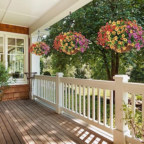 10 Bundles Artificial Azalea Flowers Outdoor UV Resistant Fake Flowers Silk Flowers Faux Plastic Plants Garden Porch Window Box Pot Decorations Spring Summer Home Decor (Mixed Colo image 1
