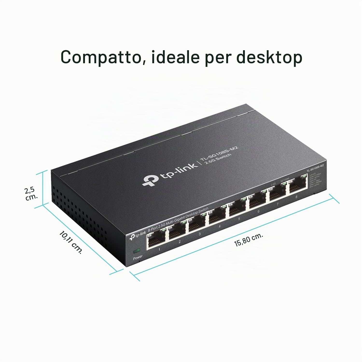 TP-Link TL-SG108S-M2 | Switch di rete non gestito a 8 porte 2.5G Multi-Gigabit, Splitter Ethernet | Larghezza di banda 2.5G | Plug & Play | Montaggio computer/Parete | Design in metallo senza
