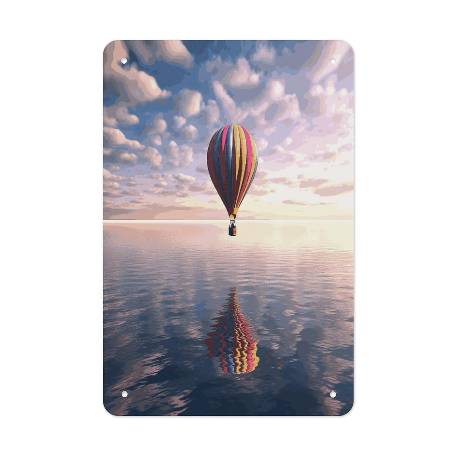 Btcowzrv Style Hot Air Balloon Over The Sea Metal Tin Sign Wall Decor Hanging Plaque