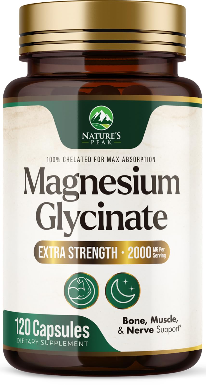 Magnesium Glycinate 2000mg Per Serving - Chelated Magnesium Supplement for High Absorption Supplement - Muscle, Bone & Heart Health Support - Easy on Stomach Non-GMO Vegan, USA Bottled - 120 Capsules 120 Count (Pack of 1)