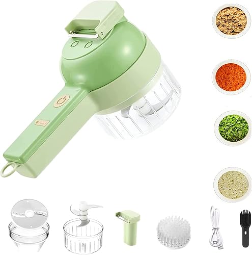 Juego de cortador eléctrico de verduras 4 en 1, picador de alimentos inalámbrico, cortador de verduras eléctrico portátil para ajo, pimienta, chile,