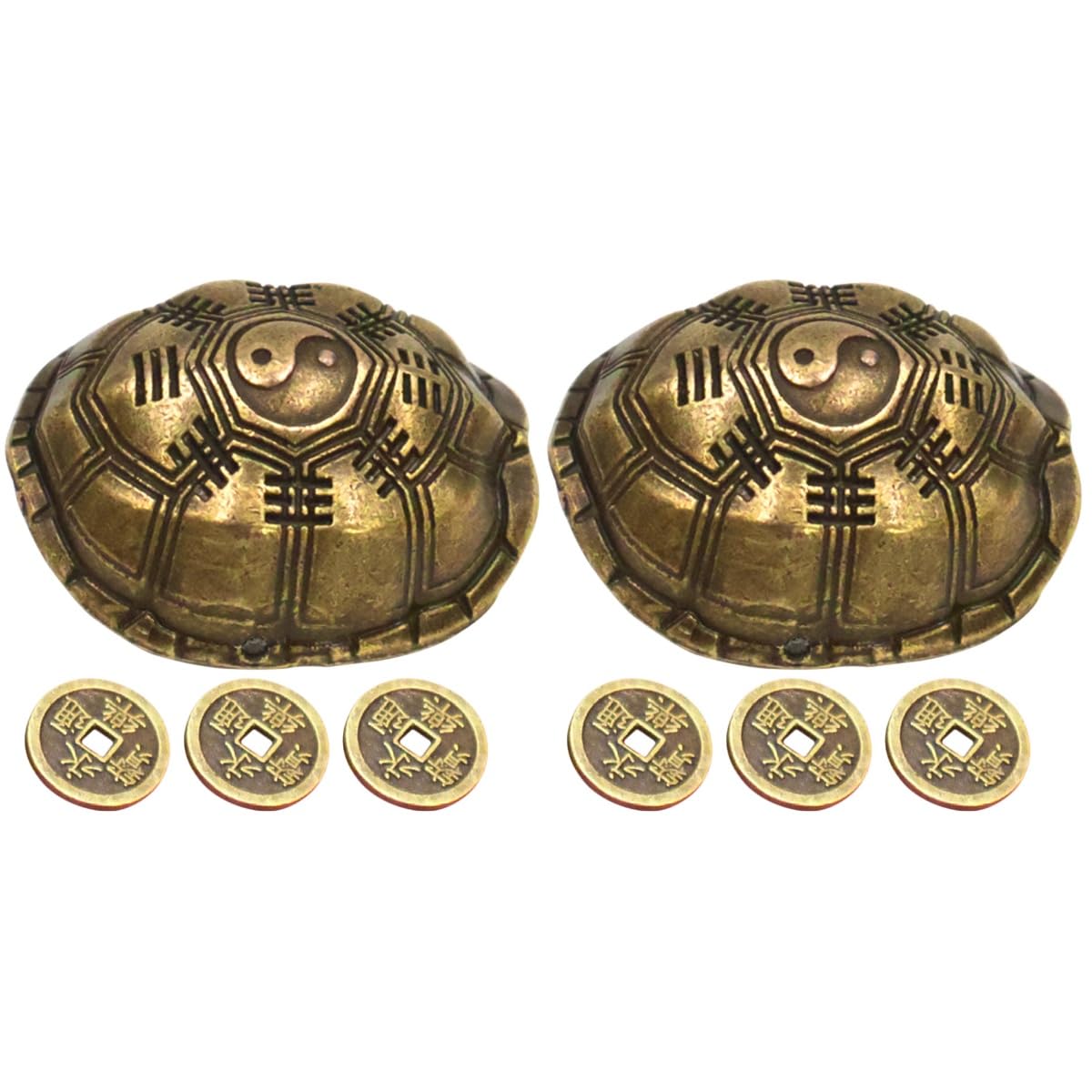 LOGOFUN 2 Sets Chinese Divination Coins Turtle Shell Lucky Tortoise Good Luck Turtle Figurine for Home Desktop Decorations