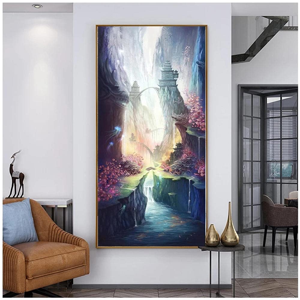 Diamond Painting Montagnes et rivières pittoresques,DIY 5D Broderie Diamant,Peinture Diamant pour Adultes Enfants,Diamond Painting Kit,Puzzle Diamant Complet,Décor Maison Artisanat 40x80cm/16x31in