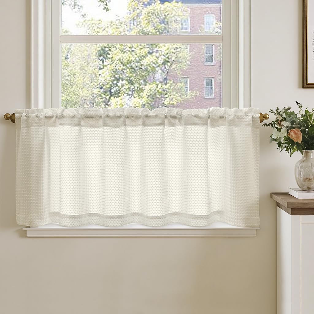 TOPICK Küchenvorhang, Wohnzimmer, mit Waffelmuster, für den Außenbereich, Kurzfenster, Vorhänge, Scheibengardinen, Dekoration, Terrasse, Schlafzimmer, Schrank