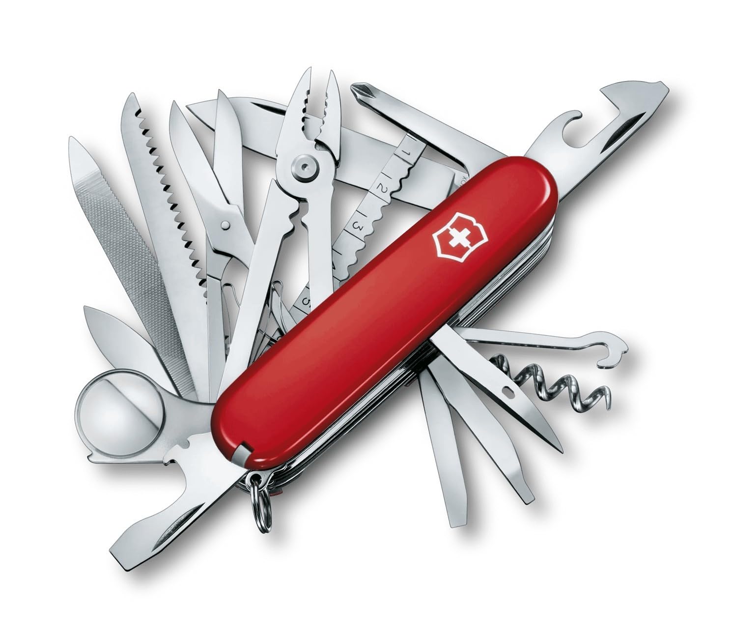 Victorinox Swisschamp, Swiss Army Knife, Navaja multiusos suiza, color Rojo, con Funda de Cuero en Blíster