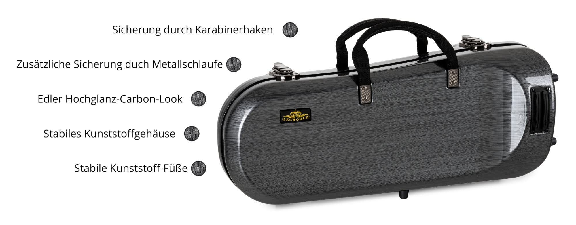 Deluxe Koffer für Trompete, Stabiles Kunststoff-Gehäuse, 1 kg | Lechgold Instrumentenkoffer "Deluxe" für Trompete, Passend für Bb-Trompeten mit Perinet-Ventilen, Edler Hochglanz-Carbon-Look