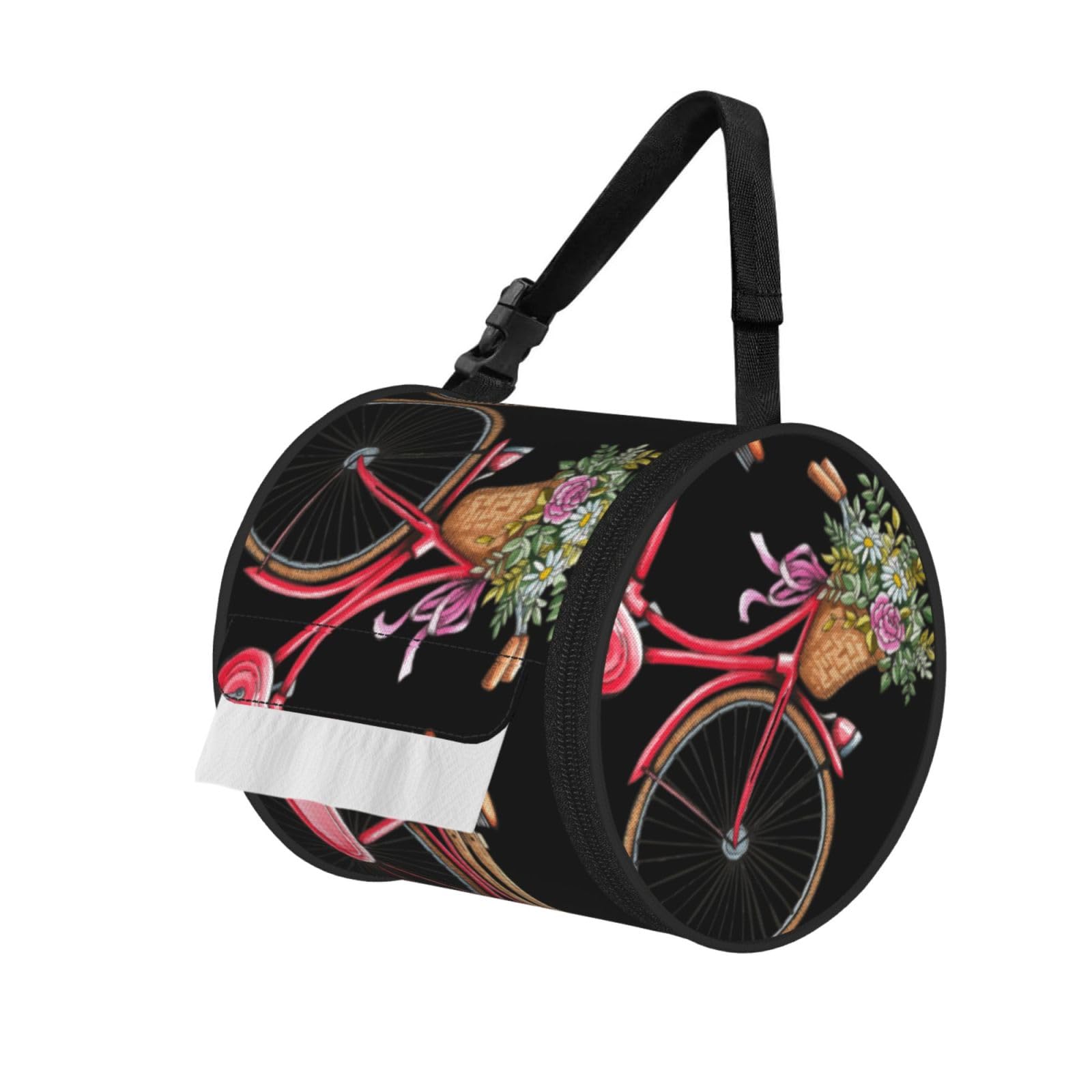 Bicycle Print Hanging Toilet Paper Holder Camping Paper Towel Holder Portable Car Roll Paper Storage Bag With Adjustable Strap Suitable For Bathroom,Kitchen