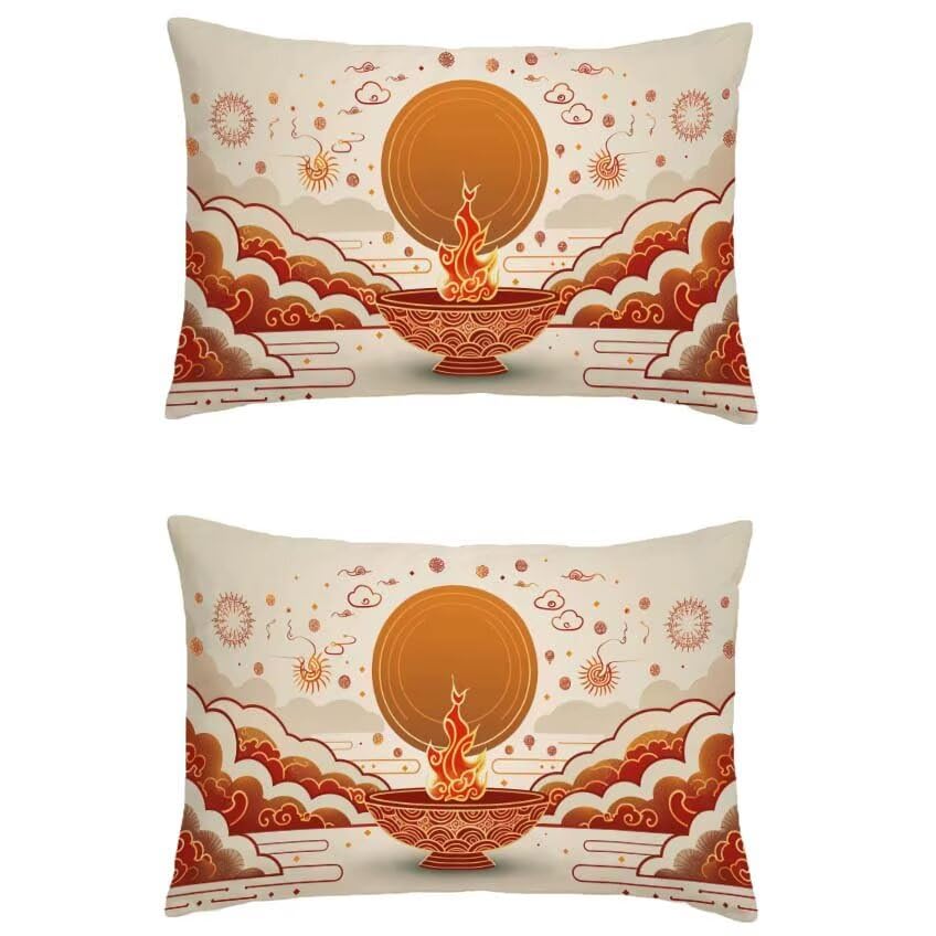 Taie oreiller double sided printing lin imperméable orange 50x90
