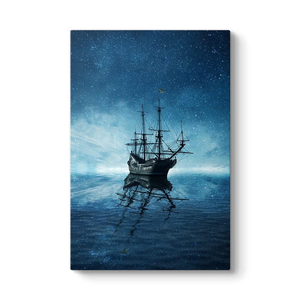 Yıldızlı Gökyüzü ve Gemi Tablosu 100 x 140