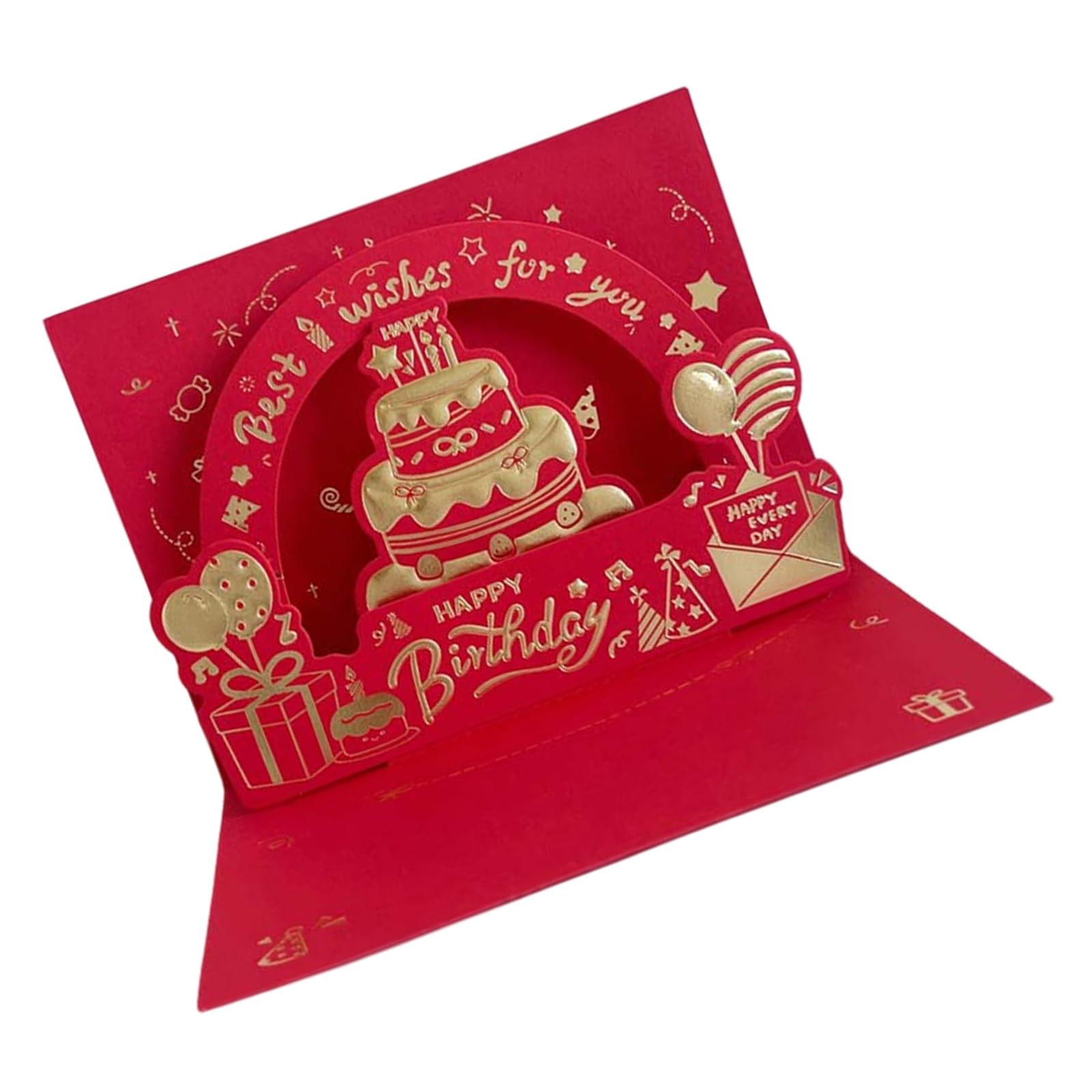 Kalttoy Practical Popup Birthday Card Multifunctional 3D Birthday Cake Greeting Card with Sparkling Gold Foil Detail Blessing