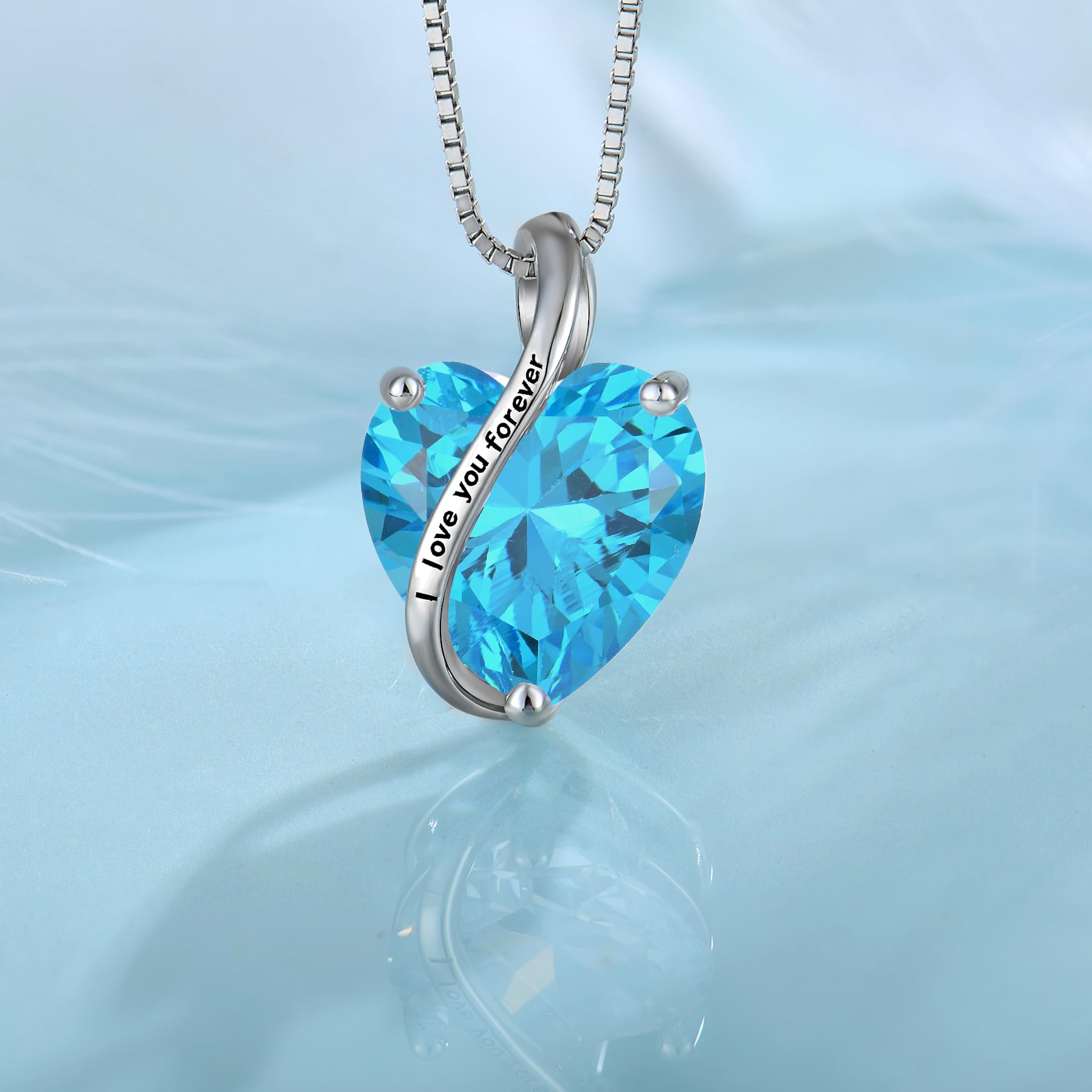 YL Collana Cuore Mamma Argento 925 con"I love you forever" 12 Pietra Portafortuna Zirconia Cubica Ciondolo per donna