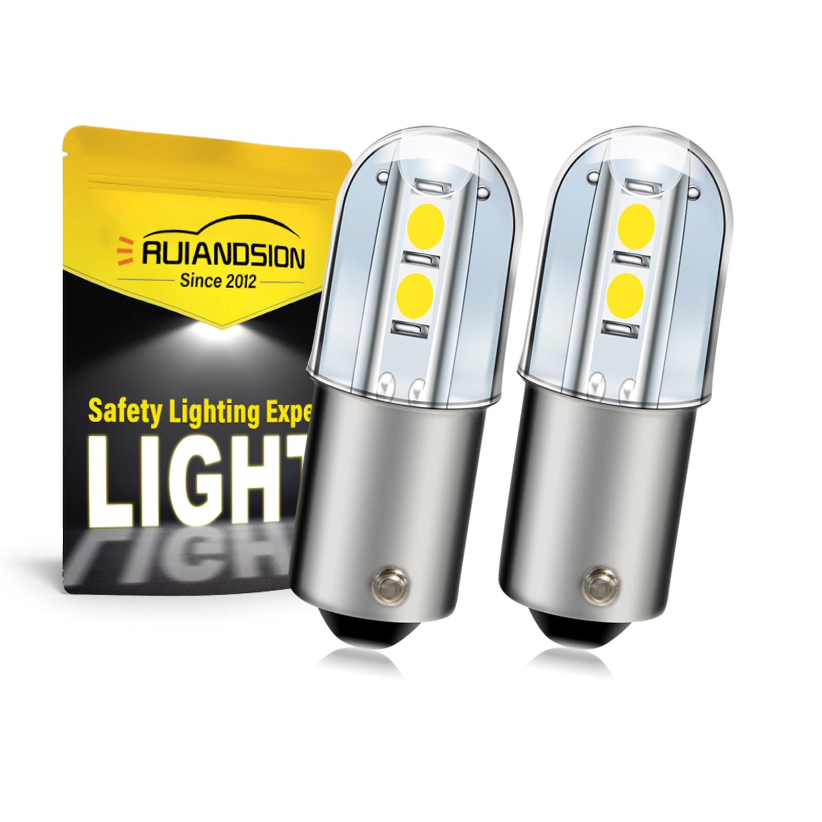 Ruiandsion 2-Pack BA9S Base LED Indicator Bulb,220-240V AC 1W Super Bright SMD Chip White Bulbs for Industrial Equipment, Home Appliance, Instrument Panel Warning Lights