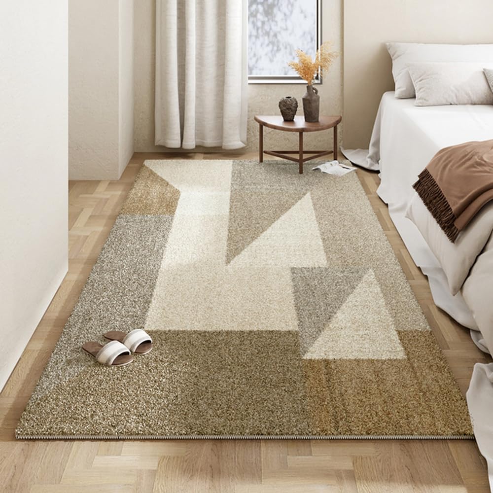 Tapis de salon géométrique beige et crème 200x200 cm pour décoration moderne YHT078