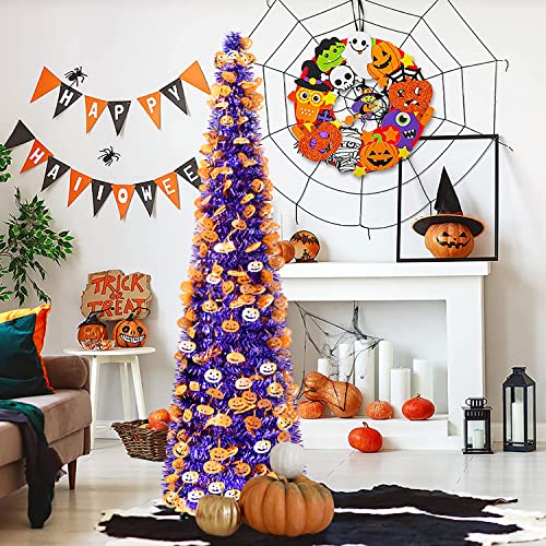 5' Halloween Christmas Tree, 5Ft Collapsible Pop Up Purple Tinsel Halloween Tree W/Sequins For Apartment Fireplace Corner, Unique Halloween Decoration #TOP1