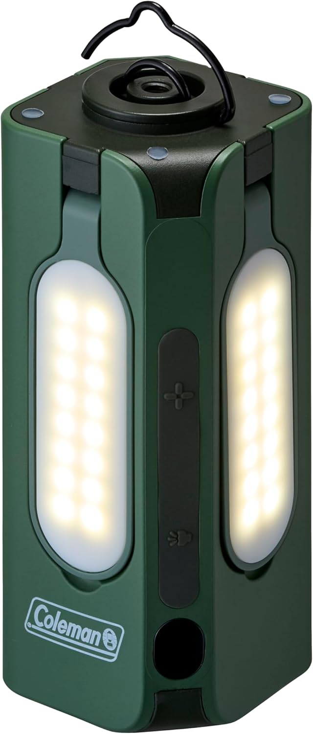 The Coleman Compact Panel Light with its panels closed and lights illuminated.