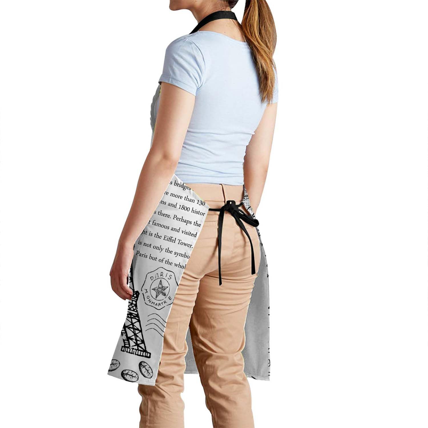 Smooffly Retro Postcard with Eiffel Tower in Paris Apron,Adjustable Neck Bib Apron for Men Women,Suitable for Kitchen Cooking Waitress Chef Apron - Image 3